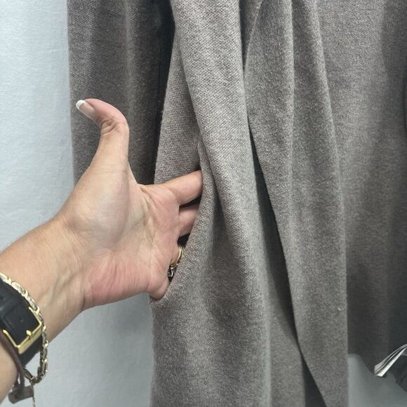 Rachel Zoe Open Front Cardigan Women's M Taupe Beige Neutral Minimalist Pockets - Picture 9 of 11